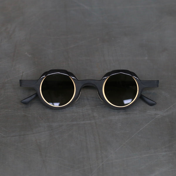 Rigards RG1064 series natural horn round frame sunglasses RG-RG1064-HKJBL black frame matte|polished with gradient green lenses